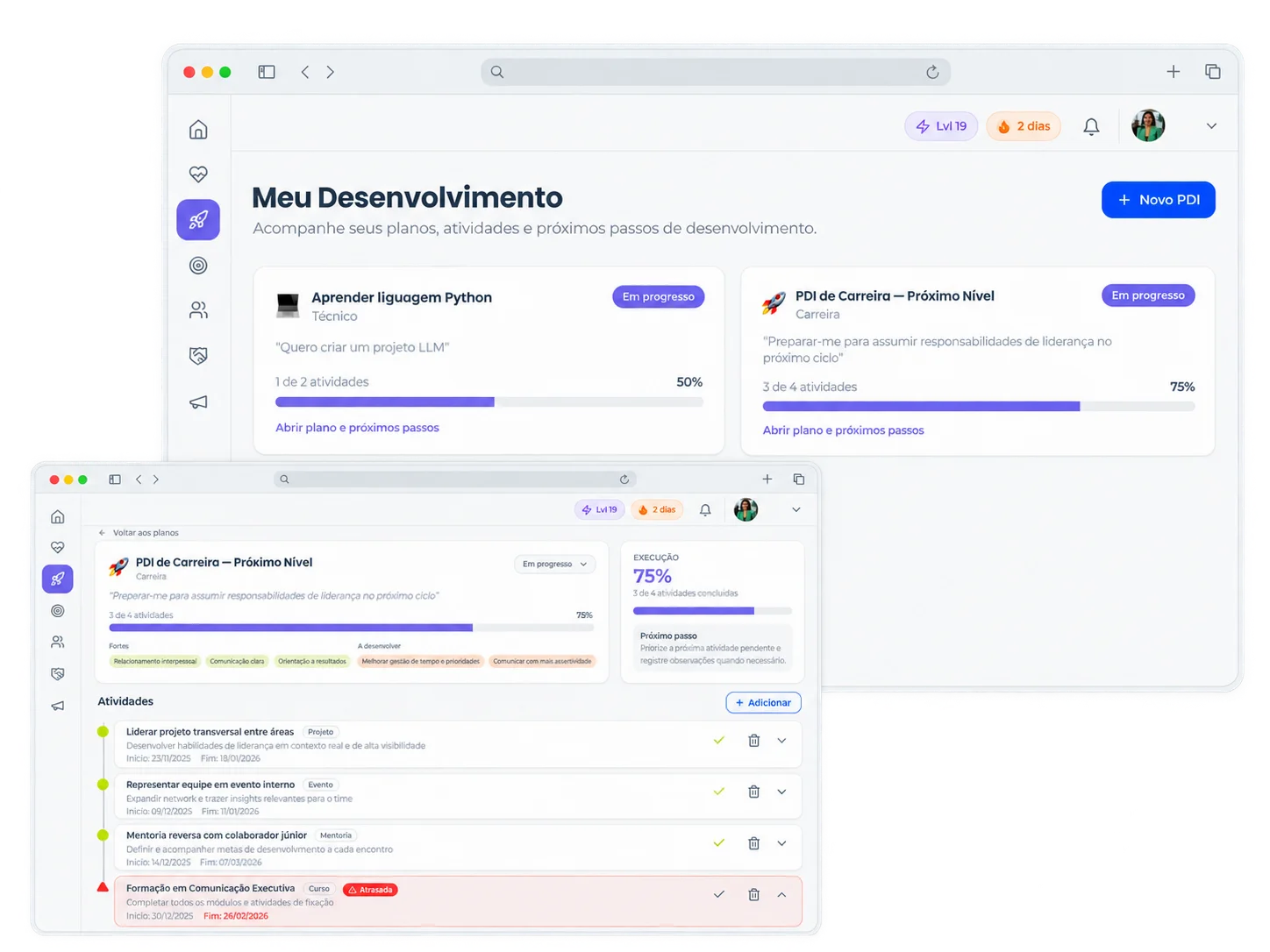 Tela real da plataforma Unnion na experiência do colaborador