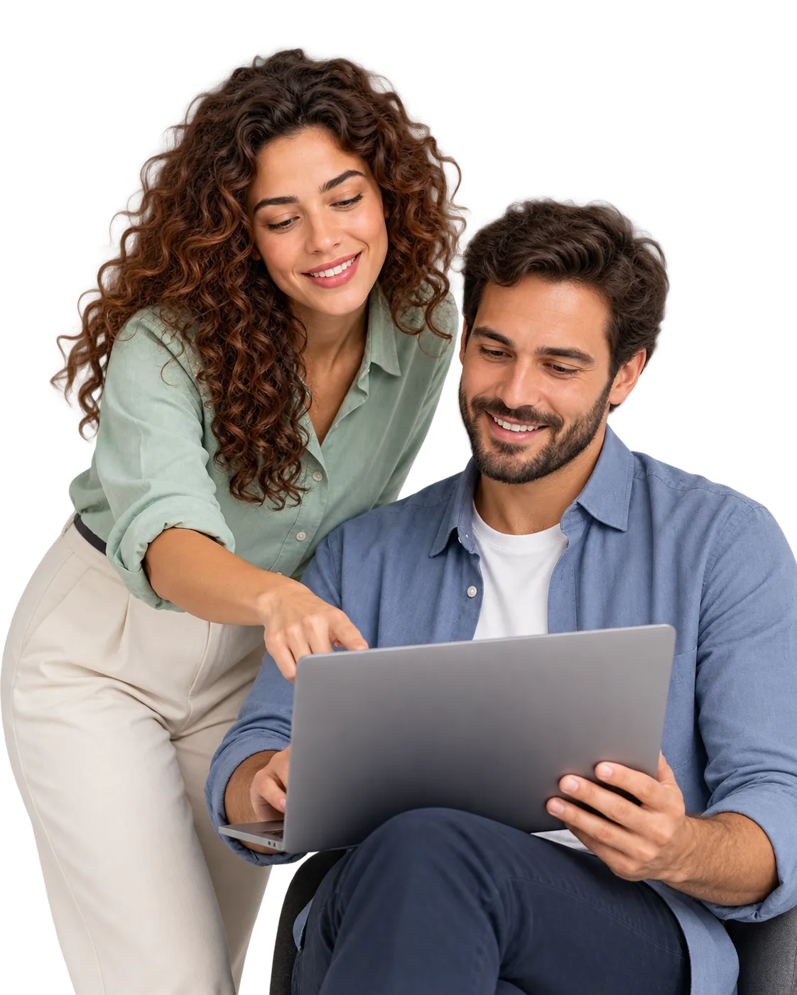 Duas pessoas observando juntas uma experiência em um tablet