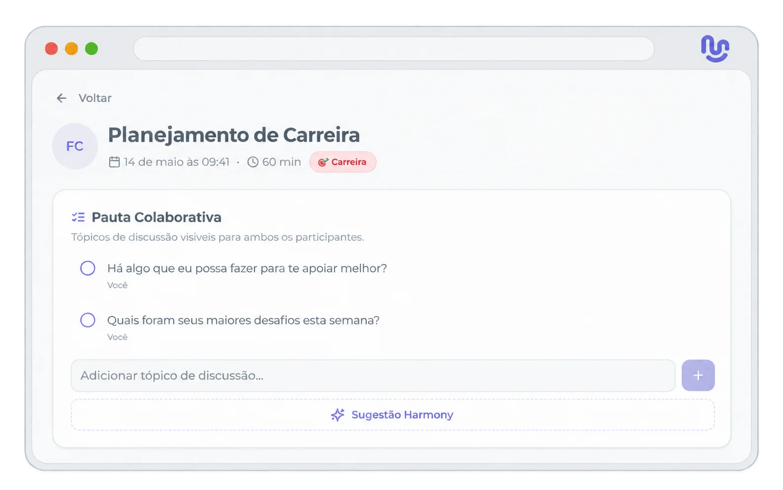 Pauta colaborativa para organizar os assuntos da reunião 1:1.