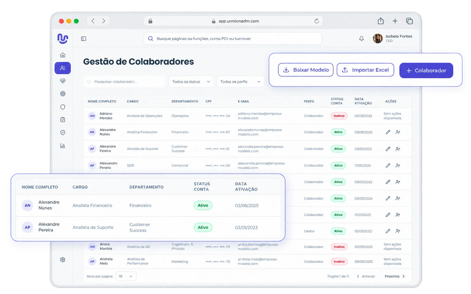 Gestão de colaboradores no Unnion ADM