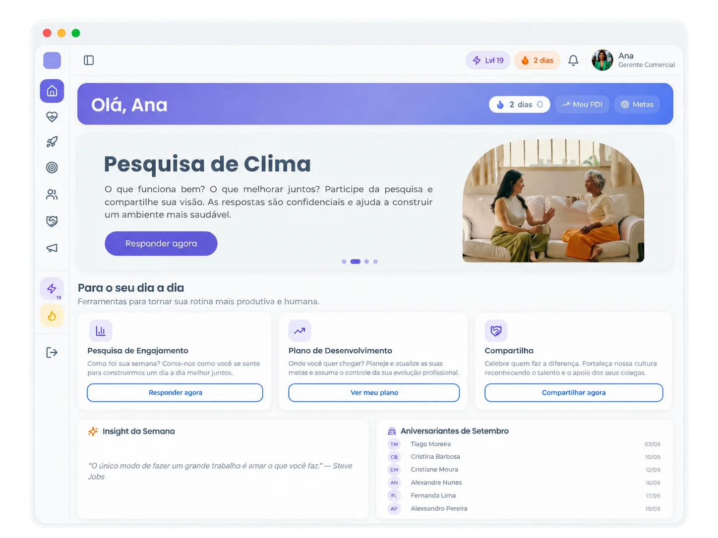 Home do Unnion Culture com jornadas disponíveis para a pessoa